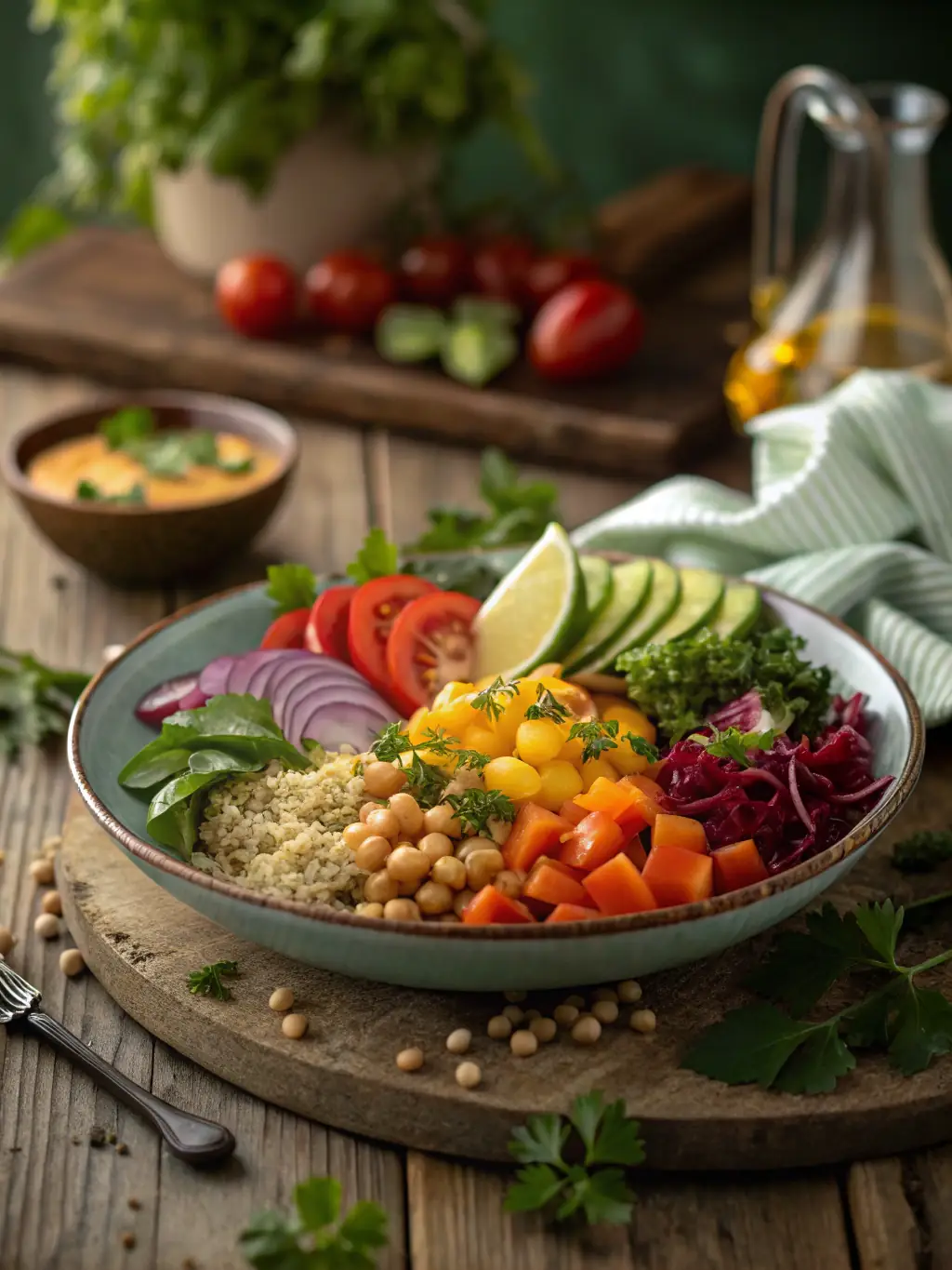 A colorful plate filled with heart-healthy foods like fruits, vegetables, and whole grains, representing the importance of a balanced diet.